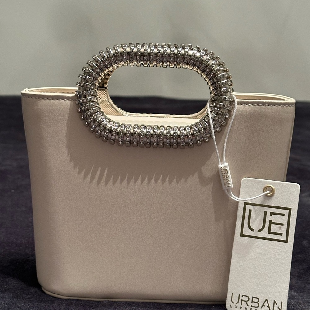 Urban Expressions Ivory- Alina Handbag with Silver with rhinestone Accents